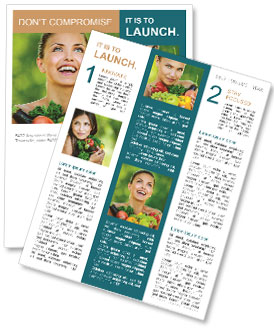 Young Woman With Bare Shoulders Holding Fresh Fruits And Vegetables On Green Background - Peppers, Apples, Eggplant Newsletter Template