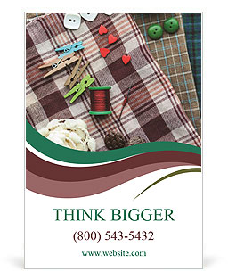 Assorted Sewing Supplies In Closeup On Fabric Surface. Ad Template