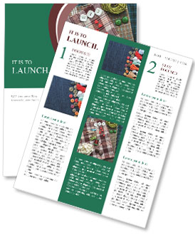 Assorted Sewing Supplies In Closeup On Fabric Surface. Newsletter Template