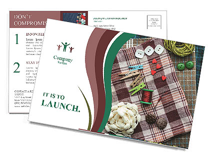 Assorted Sewing Supplies In Closeup On Fabric Surface. Postcard Template