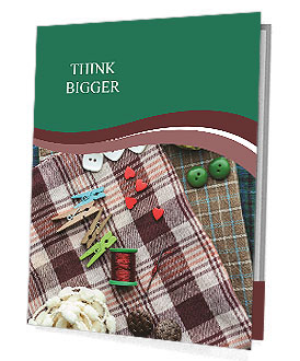 Assorted Sewing Supplies In Closeup On Fabric Surface. Presentation Folder