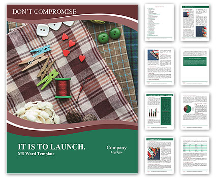 Assorted Sewing Supplies In Closeup On Fabric Surface. Word Template