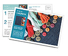 Blue Jeans Background With Diverse Buttons And Threed For Custom Text Postcard Template