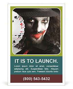 Studio Photoshoot Of Joker Holding Playing Cards Ad Template