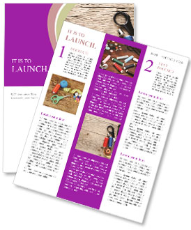 Wooden Background With Sewing Supplies And Accessories. Newsletter Template