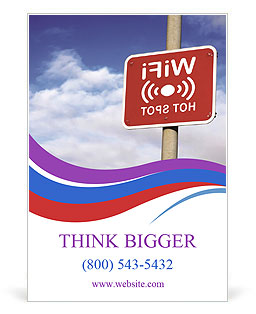 Blue Sky Wifi Hotspot Sign: Connecting To Wireless Network On-The-Go Ad Template