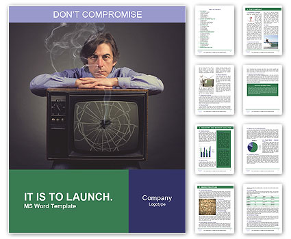 Man In Distress Holding A Damaged Vintage Television. Word Template