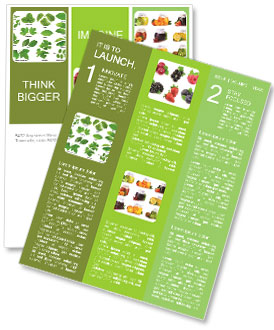 Green Fruit And Berry Shrub And Tree Leaves Collection: Isolated On White Background Newsletter Template