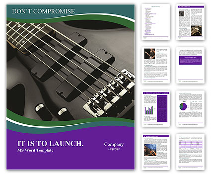 Closeup Of A Five-String Electric Bass Guitar For Music And Entertainment Themes. Word Template