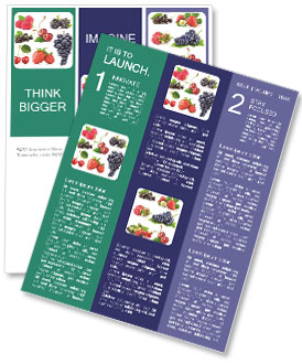 Isolated White Background Of Fresh Berries And Green Leaves Newsletter Template