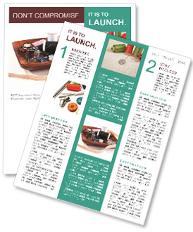 House Needlework Kit: Includes Threads, Needles, Scissors, And Tape Measure On A Wooden Plate. Newsletter Template