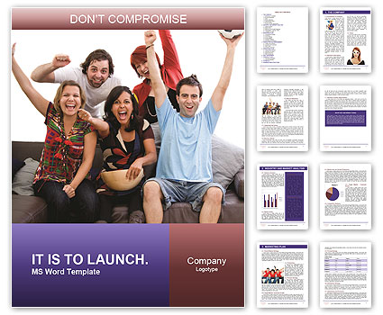 Group Of Enthusiastic Individuals Enjoying Football Game At Home Word Template