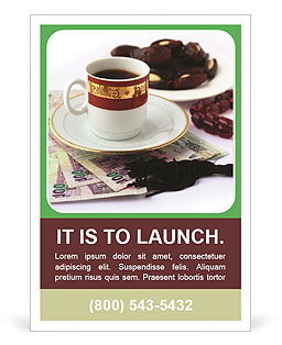 Essential Business Tools In The Arab World: Coffee, High-Value Arabian Banknotes, Dates, And Worry Beads Ad Template