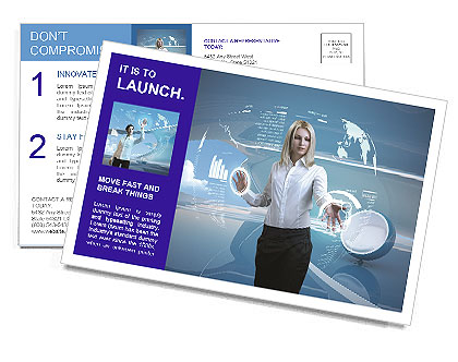 Futuristic Interior Interface With Stunning Blonde Businessperson - Outstanding Series On Business Interiors And Interfaces Postcard Template