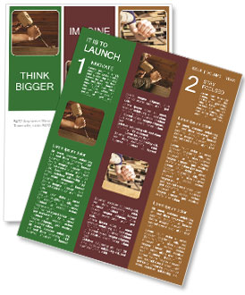 Woodworking: Carpenter Using Hammer And Gouge Chisel On Wooden Background Newsletter Template