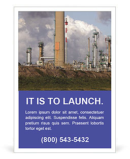 Red And White Chimney Of Oil Refinery On Cloudy Afternoon Ad Template