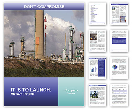 Red And White Chimney Of Oil Refinery On Cloudy Afternoon Word Template