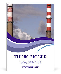 Scenic View Of Oil Refinery With Red And White Chimney Against Cloudy Afternoon Sky Ad Template
