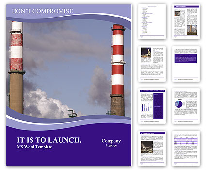 Scenic View Of Oil Refinery With Red And White Chimney Against Cloudy Afternoon Sky Word Template