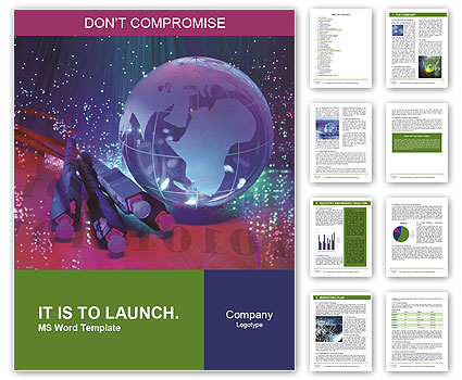 Technology-Styled World Map With Fiber Optic Backdrop Word Template