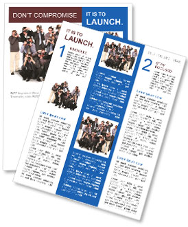 Collage Of Isolated Paparazzi Photographers From Double Twelve Group, Equipped With Cameras On White Background Newsletter Template