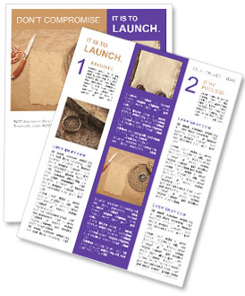 Vintage-Inspired Decor Items: Rope Coil, Ornamental Knife, And Classic Boat Model On Antique Paper Newsletter Template