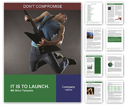 Guitarist's Passionate Performance Captured In Mid-Air Over Black Background Word Template