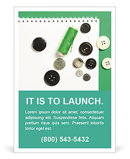 Sewing Supplies: Needle And Thread With Buttons On Notebook Background Ad Template