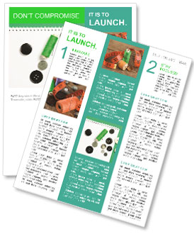 Sewing Supplies: Needle And Thread With Buttons On Notebook Background Newsletter Template