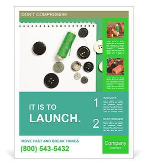 Sewing Supplies: Needle And Thread With Buttons On Notebook Background Poster Template