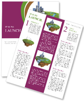 Idyllic Modern Eco City Concept With River, Waterfall, And Island In The Air For Successful And Happy Sustainable Lifestyle Newsletter Template