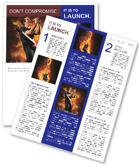 Electric Guitarist Playing With Fire Flames In The Background. Newsletter Template