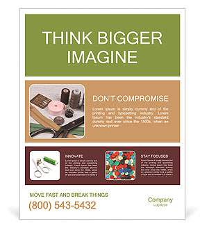 Essential Sewing Supplies: Scissors, Bobbins, Needles, And Fabric Poster Template