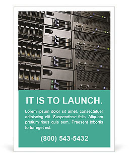 Data Center Setup: Six Computer Cluster In A Server Rack Ad Template