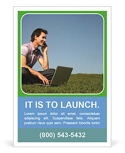 Outdoor Laptop Usage By A Man: Enjoying Technology In Nature Ad Template