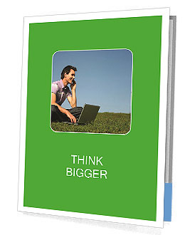 Outdoor Laptop Usage By A Man: Enjoying Technology In Nature Presentation Folder