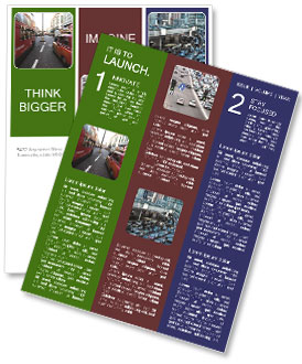 London Street Sight: Black Cab And Coach Passing By Newsletter Template