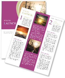 Incoming Train On A Beautiful Sunset Railroad Scene. Newsletter Template