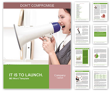 Female Executive Using Megaphone For Communication In The Workplace Word Template