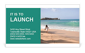 Lonely Woman Walking on the Beach Business Card Template