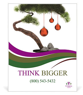 Celebrating Chinese New Year With A Red Sphere Decorated Bonsai Pine Poster Template