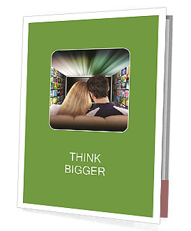 Cozy Media Night: Couple Enjoys Technology And Entertainment On Glowing Flat Screen Tv With Photo Images Presentation Folder