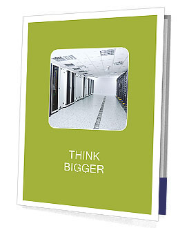 Server Room With Computer Racks, Internet Network, And Digital Tv Receiver Presentation Folder