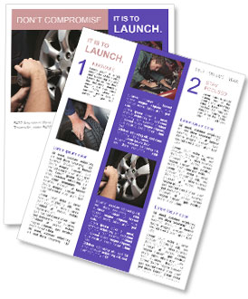 Mechanic Uses Pneumatic Wrench To Change Car Wheel. Newsletter Template