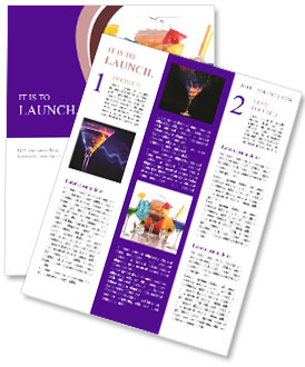 Variety Of Cocktail Types With Decorative Presentation: Martini Cocktail, Blue Hawaiian Malibu, Sex On The Beach, Newsletter Template