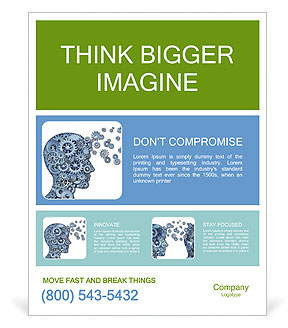 Isolated Symbol Of Leadership And Education With Gears And Cogs Inside A Human Head Shape, Representing The Transfer And Sharing Poster Template