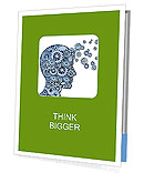 Isolated Symbol Of Leadership And Education With Gears And Cogs Inside A Human Head Shape, Representing The Transfer And Sharing Presentation Folder