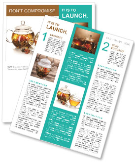 Isolated White Background Image Of Glass Teapot And Cup Containing Exotic Green Tea With Flowers Newsletter Template