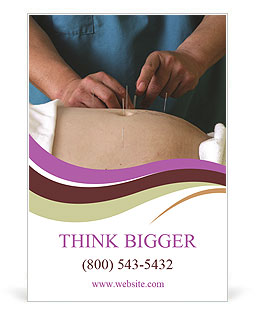 Acupuncture Treatment: A Man Receiving Needle Placement On His Stomach By A Practitioner Ad Template