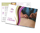 Acupuncture Treatment: A Man Receiving Needle Placement On His Stomach By A Practitioner Postcard Template